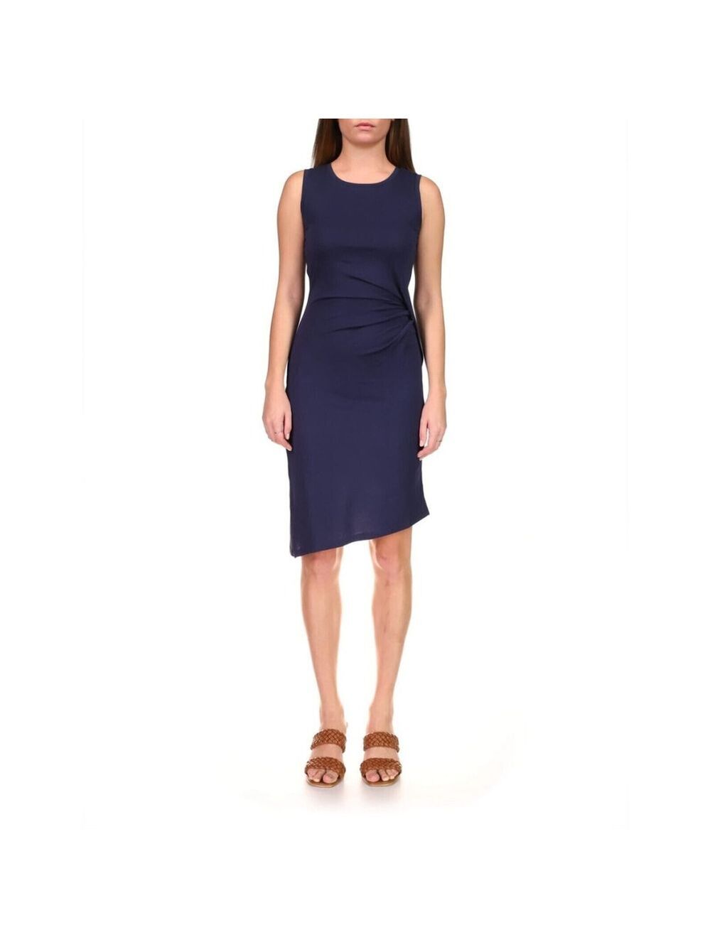 MICHAEL KORS Women's Crewneck Draped Dress Midnight Blue Size P/L
